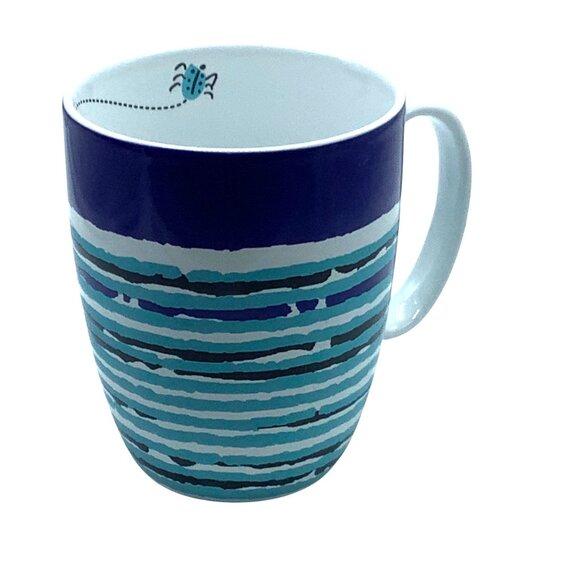 Anthropologie Vera Bloom Baltic Stripe Coffee Cup Mug Bug Detail 4" Handcrafted - Picture 1 of 5